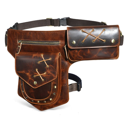 Men's Leather Waist Bag | Classic Retro Style | Outdoor Adventure | High-Quality Durable Material | Adjustable Strap | Multiple Pockets | Lightweight & Portable | Hands-Free Convenience | Travel & Daily Use