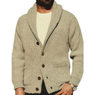 Men's Khaki Knit Lapel Jacket | Loose Fit Long Sleeve | Spring Autumn Winter Outerwear | Button Fastening | Machine Washable | Casual Streetwear
