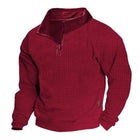 Men's Outdoor Sweatshirt | Cotton Blend Waffle Texture | Stand Collar with Zipper | Long Sleeves | Breathable & Durable | Active Fit | Ideal for Hiking & Casual Wear | Warm Layering Piece | Snug Cuffs
