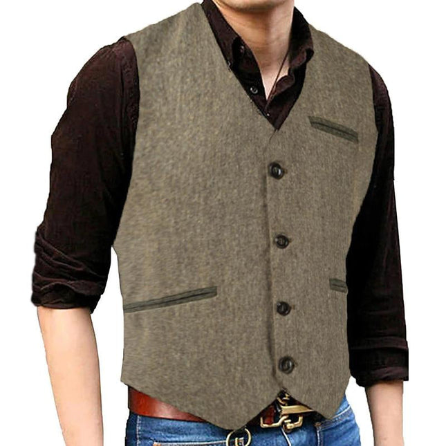 Men's Vintage Leather Vest | Single Breasted | V-Neck | Slim Fit | Casual Style | Polyester Blend | Adjustable Buckle | Suitable for Spring Autumn Winter | Versatile for Business, Dating, Party, Daily Wear