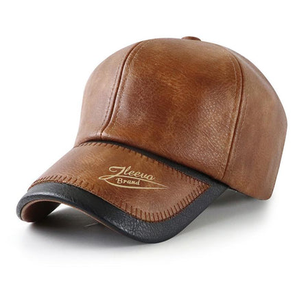Men's Vintage Leather Baseball Cap | Plush Lined | Warm Winter Hat | Adjustable Fit | Classic Curved Brim | Stylish Cold Weather Accessory | Premium Quality | Casual Sporty Style