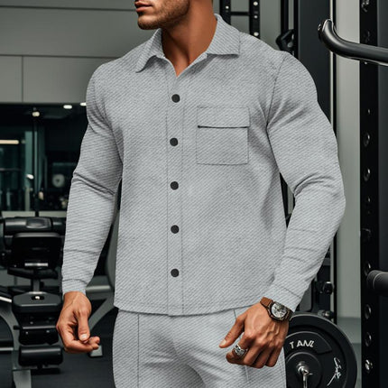 Men's Twill Fabric Lapel Collar Long Sleeve Shirt Jacket | Single Breasted Casual Outerwear | Relaxed Fit with Buttoned Cuffs and Functional Pockets | Versatile Layering Piece for Transitional Seasons