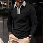 Men's Long Sleeve Polo Shirt | Color Block Design | Pocket Detail | Soft Cotton Blend | Buttoned Placket