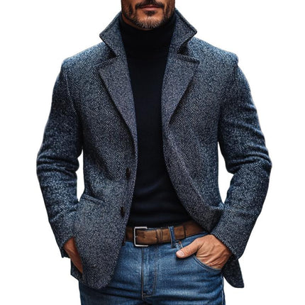 Men's Vintage Herringbone Pattern Blazer | Notch Lapel | Single Breasted | Tailored Fit | Premium Wool Blend | Classic Style | Suitable for Formal & Smart-Casual Occasions | Button Cuffs | Front Pockets