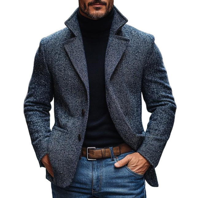 Men's Vintage Herringbone Pattern Blazer | Notch Lapel | Single Breasted | Tailored Fit | Premium Wool Blend | Classic Style | Suitable for Formal & Smart-Casual Occasions | Button Cuffs | Front Pockets