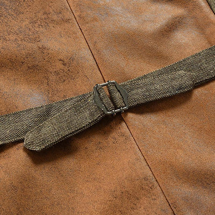 Men's Vintage Leather Vest | Single Breasted | V-Neck | Slim Fit | Casual Style | Polyester Blend | Adjustable Buckle | Suitable for Spring Autumn Winter | Versatile for Business, Dating, Party, Daily Wear