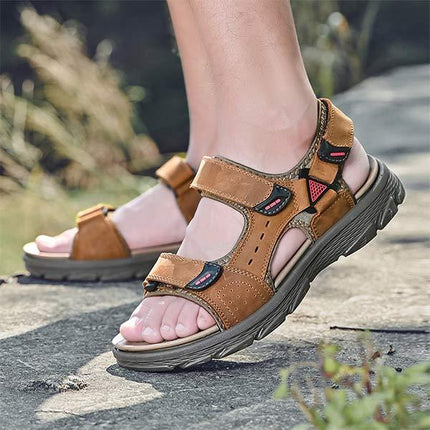 Men's Casual Beach Sandals | Durable Leather Upper | Non-Slip Flexible Sole | Adjustable Heel Strap | Breathable Textile Lining | All-Day Comfort | Everyday Summer Footwear
