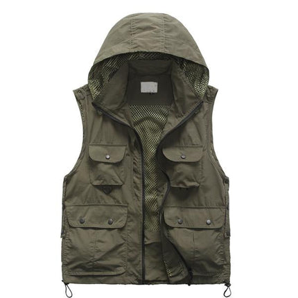 Men's Outdoor Quick-Drying Vest | Quick-Dry Fabric | Breathable Mesh Lining | Multiple Pockets | Adjustable Drawstring Hem | Hiking Camping Fishing | Available in Green Red Black | Sizes S-XXL