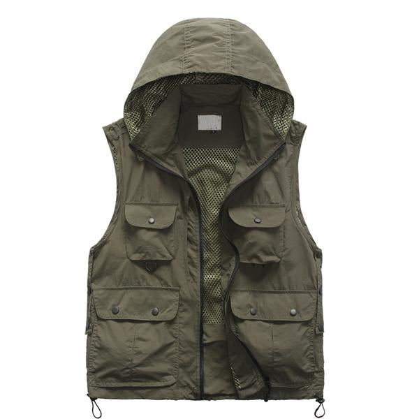 Men's Outdoor Quick-Drying Vest | Quick-Dry Fabric | Breathable Mesh Lining | Multiple Pockets | Adjustable Drawstring Hem | Hiking Camping Fishing | Available in Green Red Black | Sizes S-XXL
