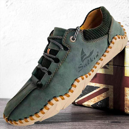 Men's Vintage Leather Casual Sneakers | Ultra Comfortable | Lace-Up | EVA Sockliner | Non-Slip Durable Outsole | Retro Style