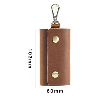 Cowhide Key Case for Men | Retro Casual Style | Waist Hanging Design | Button Closure | Short Length | Hook Element | Plain Pattern