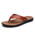 Men's Leather Beach Flip Flops | Round-Toe Sandals | Comfortable Flexible Outsole