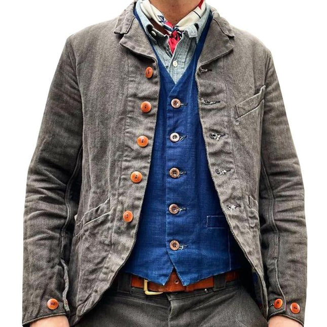 Men's Casual Retro Lapel Jacket | Multi Pocket | Solid Color | Polyester Blend | Long Sleeve | Four Seasons Outerwear | Versatile Pairing | Ideal for Daily, Dating, Travel