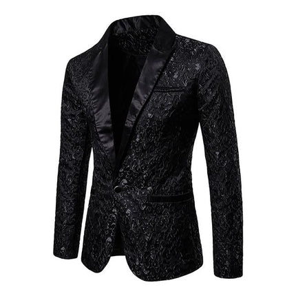 Men's Vintage Jacquard Blazer | Single Button Lapel | Soft Cotton Polyester Blend | Classic Collar | Long Sleeve | Fully Lined Nylon | Chest & Waist Welt Pockets | Retro Suit Jacket | Elegant Gentleman's Style