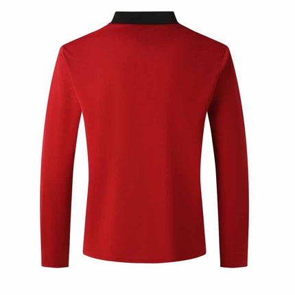 Men's Long Sleeve Polo Shirt | Color Block Design | Pocket Detail | Soft Cotton Blend | Buttoned Placket