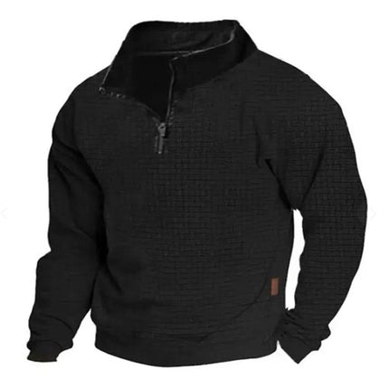 Men's Outdoor Sweatshirt | Cotton Blend Waffle Texture | Stand Collar with Zipper | Long Sleeves | Breathable & Durable | Active Fit | Ideal for Hiking & Casual Wear | Warm Layering Piece | Snug Cuffs
