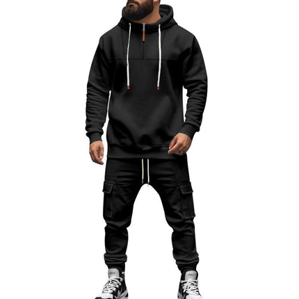 Men's Hooded Sweatshirt and Jogger Pants Set | Relaxed Fit | Adjustable Drawstring Hood | Full-Length Elastic Cuff Joggers | Soft Breathable Cotton Blend | Casual Sportswear Loungewear | Pockets
