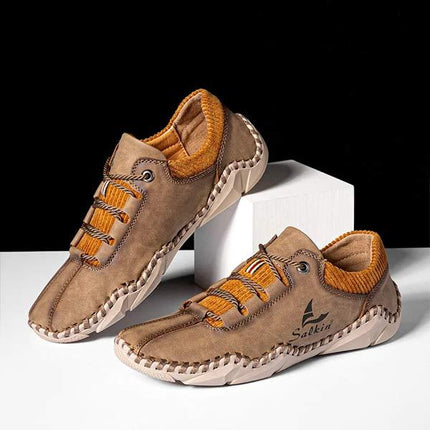 Men's Vintage Leather Casual Sneakers | Ultra Comfortable | Lace-Up | EVA Sockliner | Non-Slip Durable Outsole | Retro Style