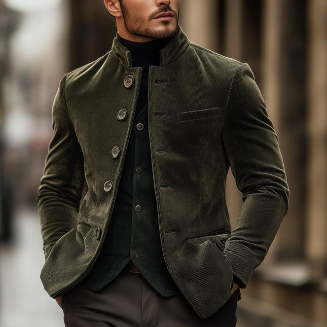 Men's Vintage Corduroy Blazer | Stand Collar | Single Breasted | Slim Fit | Retro Style | Casual & Semi-Formal Wear | Classic Corduroy Outerwear