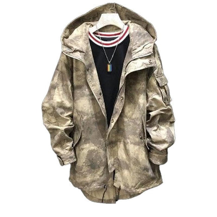 Men's Mid-length Hooded Camouflage Trench Coat | Weather-resistant Fabric | Adjustable Hood & Cuffs | Stylish Modern Design | Ideal for Urban & Travel | Available in Sizes XS to XXL