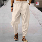 Men's Loose Fit Striped Trousers | Breathable Cotton Linen Blend | Casual Sports Pants | Elastic Drawstring Waistband | Stylish Comfortable Design | Ideal for Everyday Wear