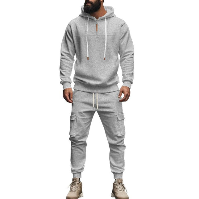 Men's Hooded Sweatshirt and Jogger Pants Set | Relaxed Fit | Adjustable Drawstring Hood | Full-Length Elastic Cuff Joggers | Soft Breathable Cotton Blend | Casual Sportswear Loungewear | Pockets
