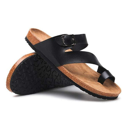 Men's Beach Flip-Flops | Soft Leather Upper | Cork Midsole Support | Comfortable EVA Outsole | Casual Summer Sandals