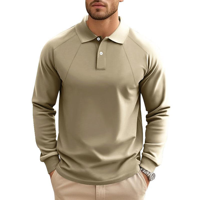 Men's Long Sleeve Polo Shirt | Solid Color | Lapel Collar | Raglan Sleeves | Casual & Classic Style | Comfortable Cotton Blend | Relaxed Fit | Versatile for Everyday Wear
