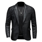 Men's Slim Fit Leather Blazer | Suit Collar | Soft Leather Fabric | Solid Color | Autumn Winter Spring | Business Casual