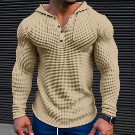 Men's Casual Waffle Knit Hoodie | Solid Color Long Sleeve Top | Comfortable Regular Fit | Versatile Year-Round Wear | High-Quality Breathable Fabric