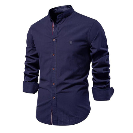 Men's Casual Long-Sleeved Shirt | Cotton Linen Blend | Solid Colors | Button-Down Collar | Comfortable & Breathable | Versatile Spring & Summer Style | Available in White, Navy, Black, Grey, Olive