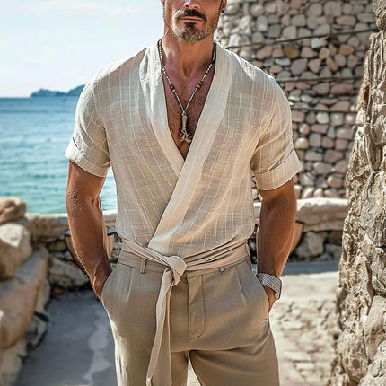Men's Solid Color Round Neck T-Shirt | Short Sleeve | Cotton Linen Blend | Breathable Fabric | Versatile Design | Casual Outings | Summer Comfort | Sizes Available | Easy Styling with Jeans or Shorts