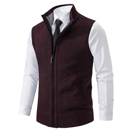 Men's Knitted Vest | Solid Color | Stand Collar | Sleeveless | Casual Outerwear | Tailored Fit | High-Quality Fabric | Stylish Layering | Transitional Seasons | Versatile Apparel | Modern Design