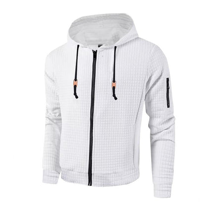Men's Hooded Waffle Sport Jacket | Casual Lightweight Outerwear | Breathable Knit | Long Sleeve with Ribbed Cuffs | Adjustable Drawstring Hood | Front Zip Closure | Multiple Sizes & Colors
