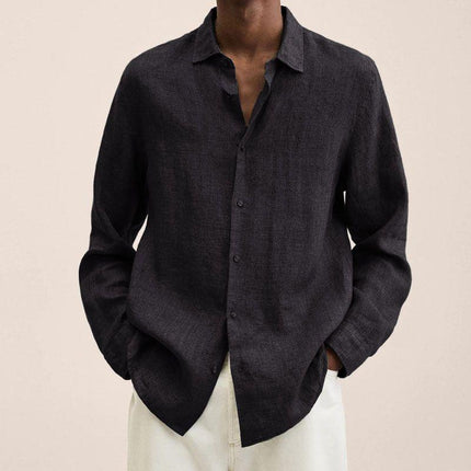 Men's Loose Fit Cotton Blend Shirt | Long Sleeve | Lapel Collar | Casual Wear | Multiple Seasons | Single Breasted | Versatile Style | Classic Dress Shirt