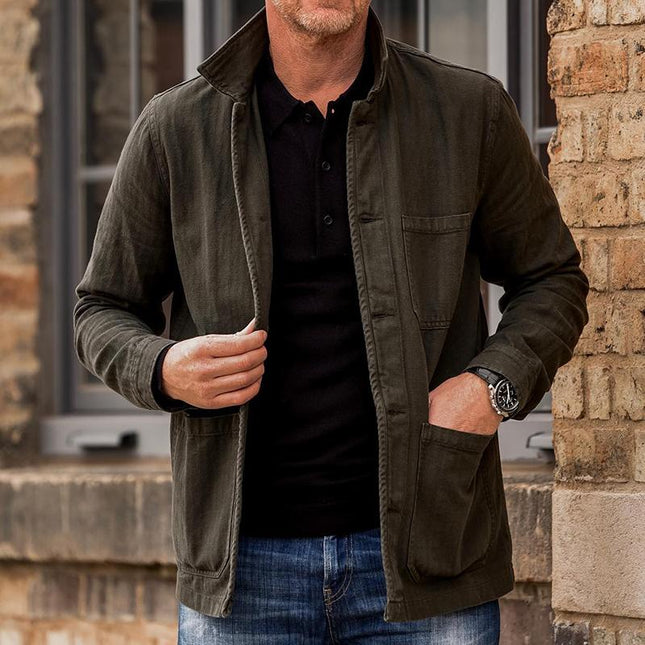 Men's Vintage Washed Lapel Jacket | Casual Outerwear | Blended Fabric | Long Sleeve | Regular Fit | Pocket Design | All Season Wear | Multiple Sizes Available