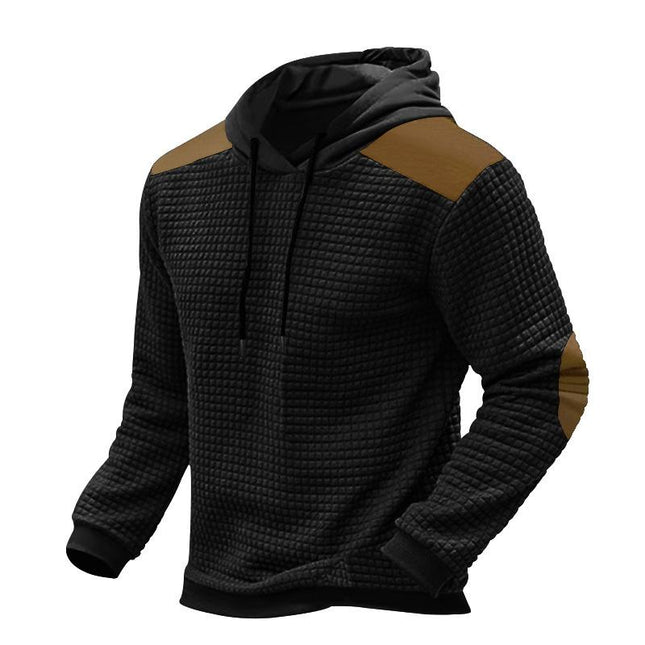 Men's Jacquard Knit Hoodie | Long Sleeve Colorblock Design | Adjustable Drawstring Hood | Soft Cotton-Polyester Blend | Ribbed Cuffs | Regular Fit | Stylish Layering | Casual Wear | Fall & Winter Essential