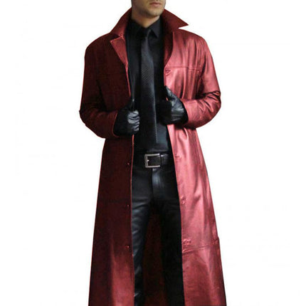 Men's Leather Trench Coat | Vintage Solid Color | Tailored Long Lapel | Classic Elegant Outerwear | Durable Timeless Design for Fall & Winter | Versatile Formal & Casual Wear | Warm Stylish Jacket