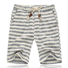 Men's Cotton Linen Shorts | Stripe Elastic Waist | Straight Cut | Breathable Fabric | Summer Casual | Lightweight Comfort | Practical Pockets | Adjustable Fit | Versatile Style