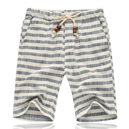 Men's Cotton Linen Shorts | Stripe Elastic Waist | Straight Cut | Breathable Fabric | Summer Casual | Lightweight Comfort | Practical Pockets | Adjustable Fit | Versatile Style