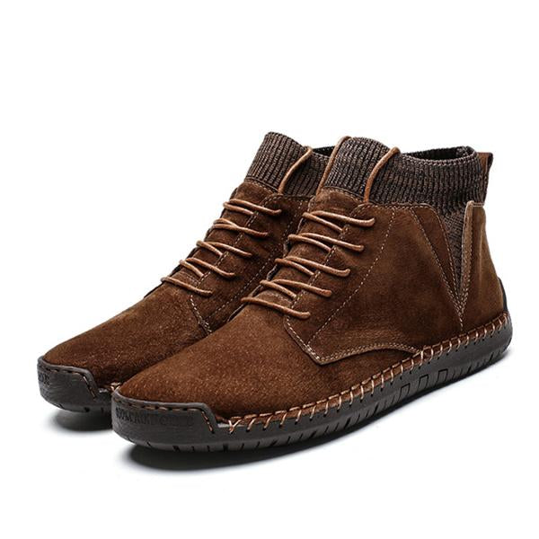Premium Suede Leather High-Top Men's Boots | Lace-Up Closure | Elastic Cuff | Cushioned Insole | Durable Rubber Outsole | Warm Fall & Winter Footwear | Casual & Fashionable Style