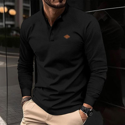 Men's Waffle Henley T-Shirt | Raglan Long Sleeves | Casual Cotton Blend | Versatile Fit | Textured Design | Easy Care | All-Season Comfort