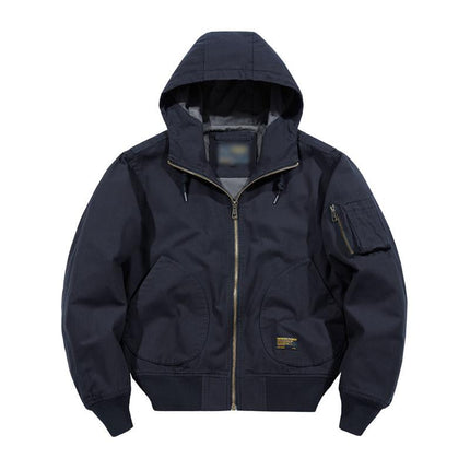 Men's Cotton Hooded Bomber Jacket | Casual Loose Fit | Zipper Closure | Adjustable Hood | Ribbed Cuffs | Breathable Fabric | Functional Pockets | Lightweight Outerwear