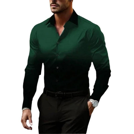 Men's Gradient Long Sleeve Shirt | Button Closure | Loose Fit | Casual & Semi-Formal Wear | Comfortable & Durable