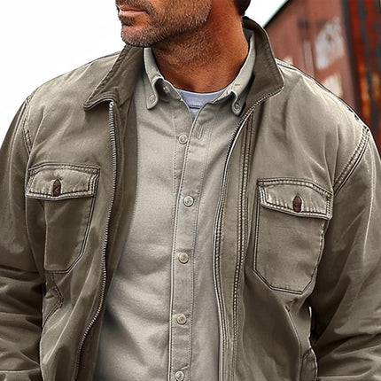 Men's Distressed Vintage Canvas Jacket | Durable Zip-Up Outerwear | Rugged Style | Casual Wear | Spring & Autumn Layering | Comfortable Fit | Handcrafted Quality | Multiple Sizes