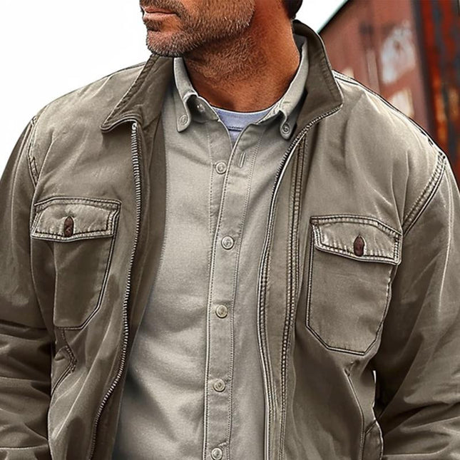 Men's Distressed Vintage Canvas Jacket | Durable Zip-Up Outerwear | Rugged Style | Casual Wear | Spring & Autumn Layering | Comfortable Fit | Handcrafted Quality | Multiple Sizes