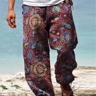 Men's Vintage Style Loose Fit Printed Pants | Cotton Blend | Casual Drawstring Trousers | Spring Summer Beach Wear | Comfortable Breathable Fabric | Ideal for Vacations & Leisure Activities