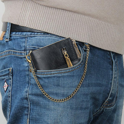 Men's Vintage Style Compact Wallet | Double Zipper Closure | Multi-Card Slots | Coin and Cash Compartments | Durable Retro Design | Slim Pocket-Friendly Accessory | Perfect for Everyday Use