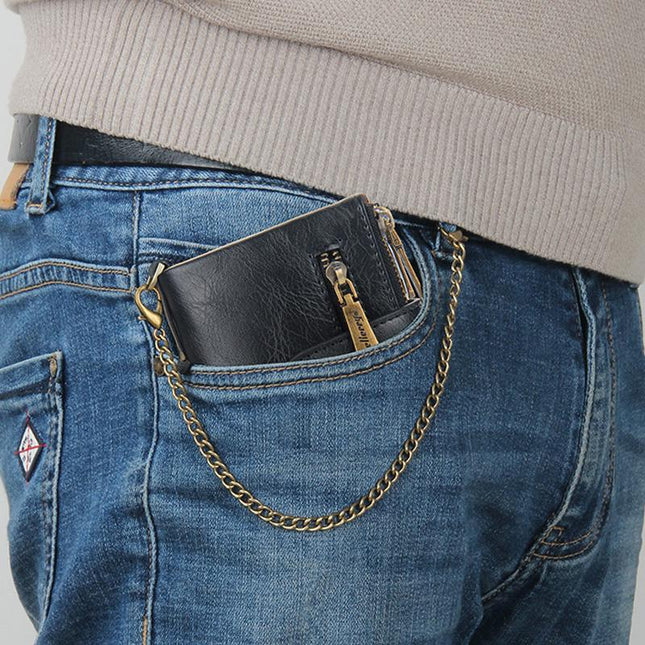 Men's Vintage Style Compact Wallet | Double Zipper Closure | Multi-Card Slots | Coin and Cash Compartments | Durable Retro Design | Slim Pocket-Friendly Accessory | Perfect for Everyday Use
