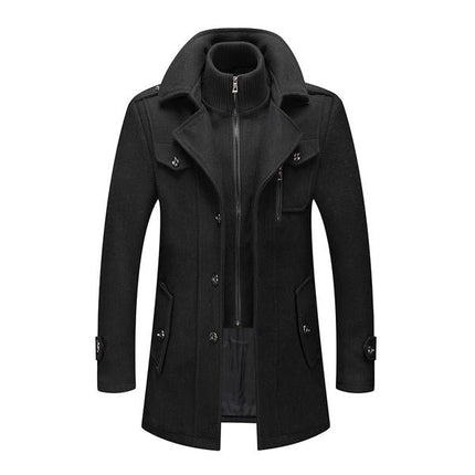 Men's Woolen Coat | Retro Double Collar | Classic Lapel | Long Sleeve | Fully Lined | Fall Winter Spring | Fashion Fake Two-Piece Design | Business Leisure | Windproof | Multiple Pockets